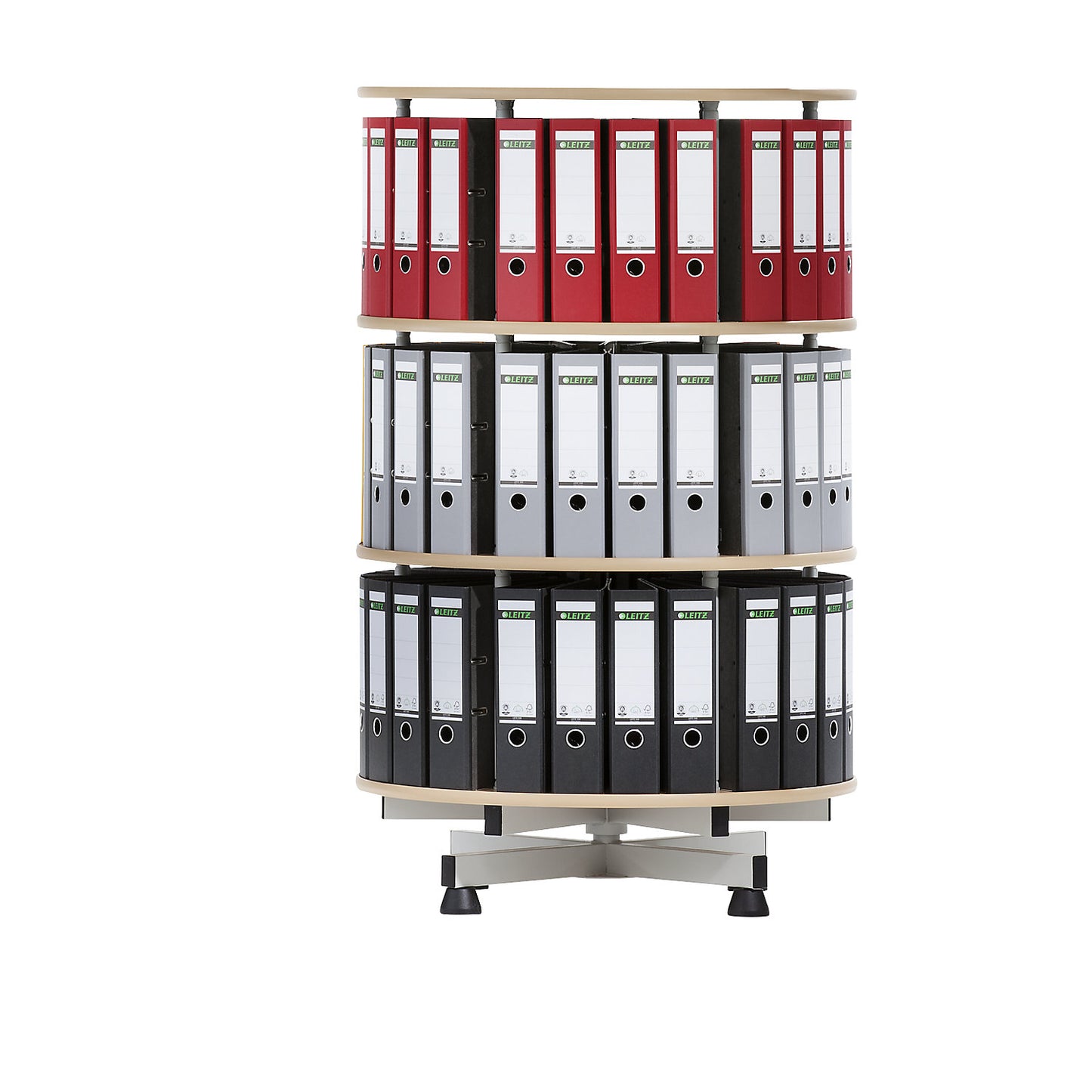 Rotary filing system, Ø 800 mm, 3 shelves, beech finish.