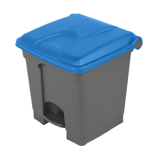 Foot pedal bin, capacity 30 l, WxHxD 410 x 435 x 400 mm, grey, blue lid.