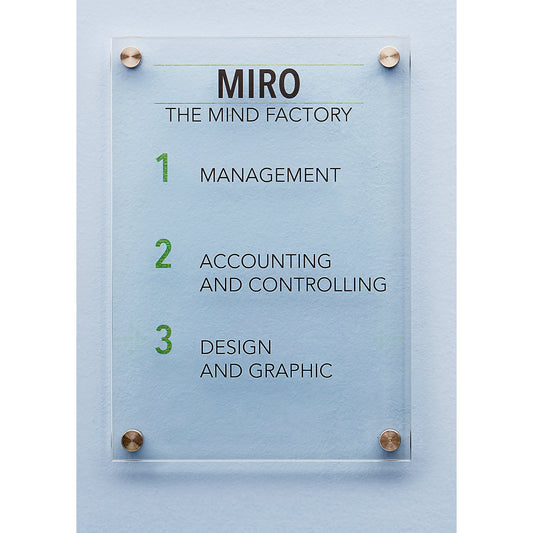 Door sign made of single pane safety glass, made of single pane safety glass, A3.