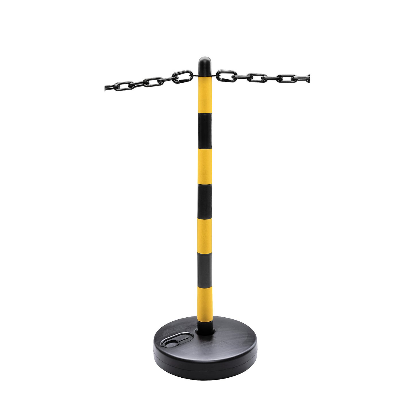 Chain stand set, 6 posts, round plastic base, can be filled, 10 m chain, black / yellow.