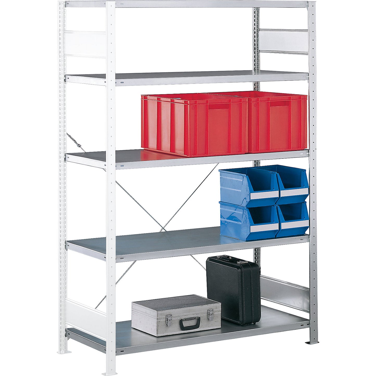 Boltless shelving unit, single row, shelf WxD 1000 x 500 mm, zinc plated, height 2000 mm, extension shelf unit.