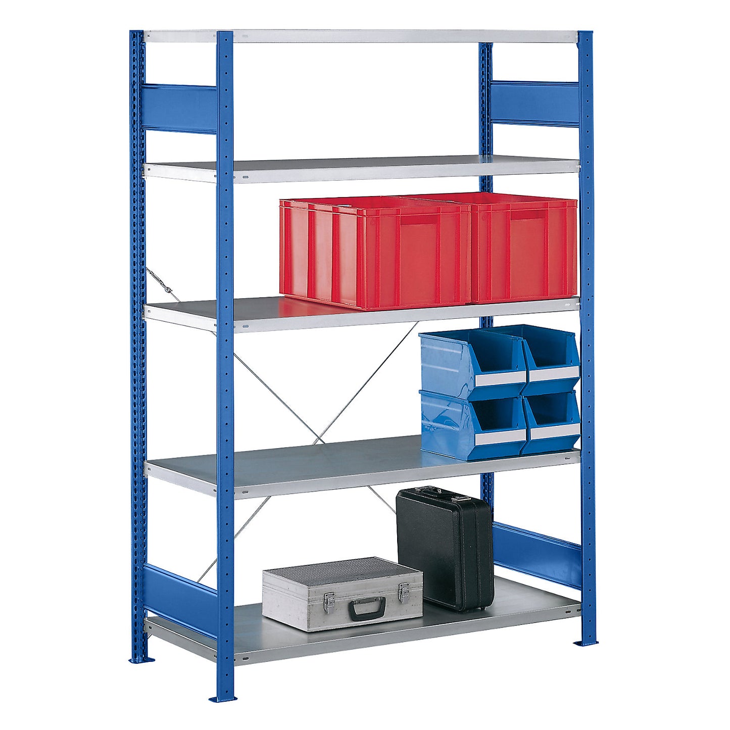 Boltless shelving unit, single row, shelf WxD 1000 x 500 mm, blue, height 2500 mm, standard shelf unit.