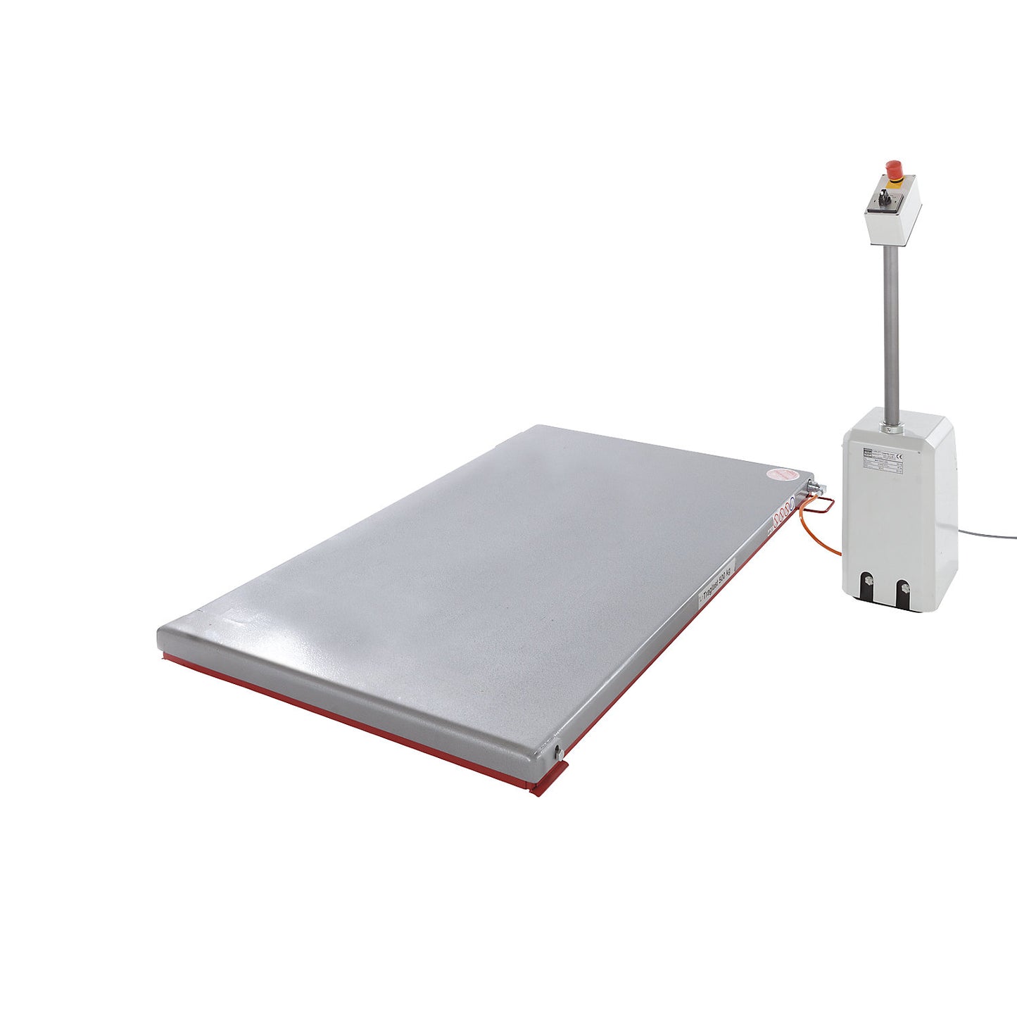 Low profile lift table, G series, max. load 1000 kg, lifting range 80 - 850 mm, LxW 1600 x 900 mm, 400 V 3-phase.