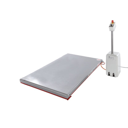 Low profile lift table, G series, max. load 1000 kg, lifting range 80 - 850 mm, LxW 1600 x 900 mm, 400 V 3-phase.