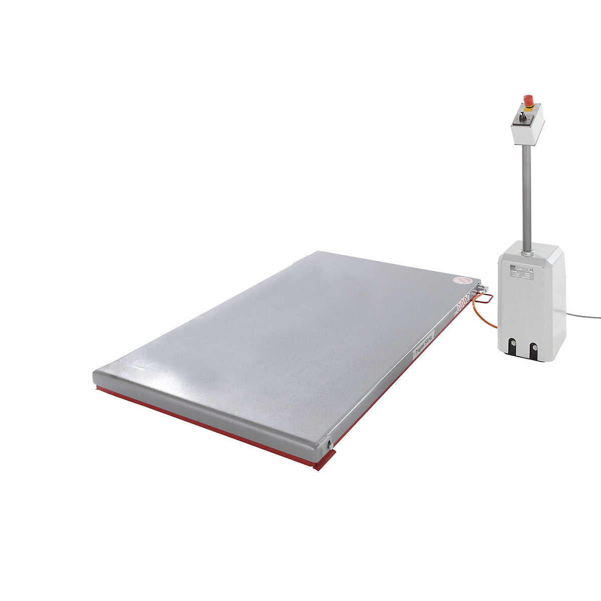 Low profile lift table, G series, max. load 1000 kg, lifting range 80 - 850 mm, LxW 1600 x 900 mm, 400 V 3-phase.