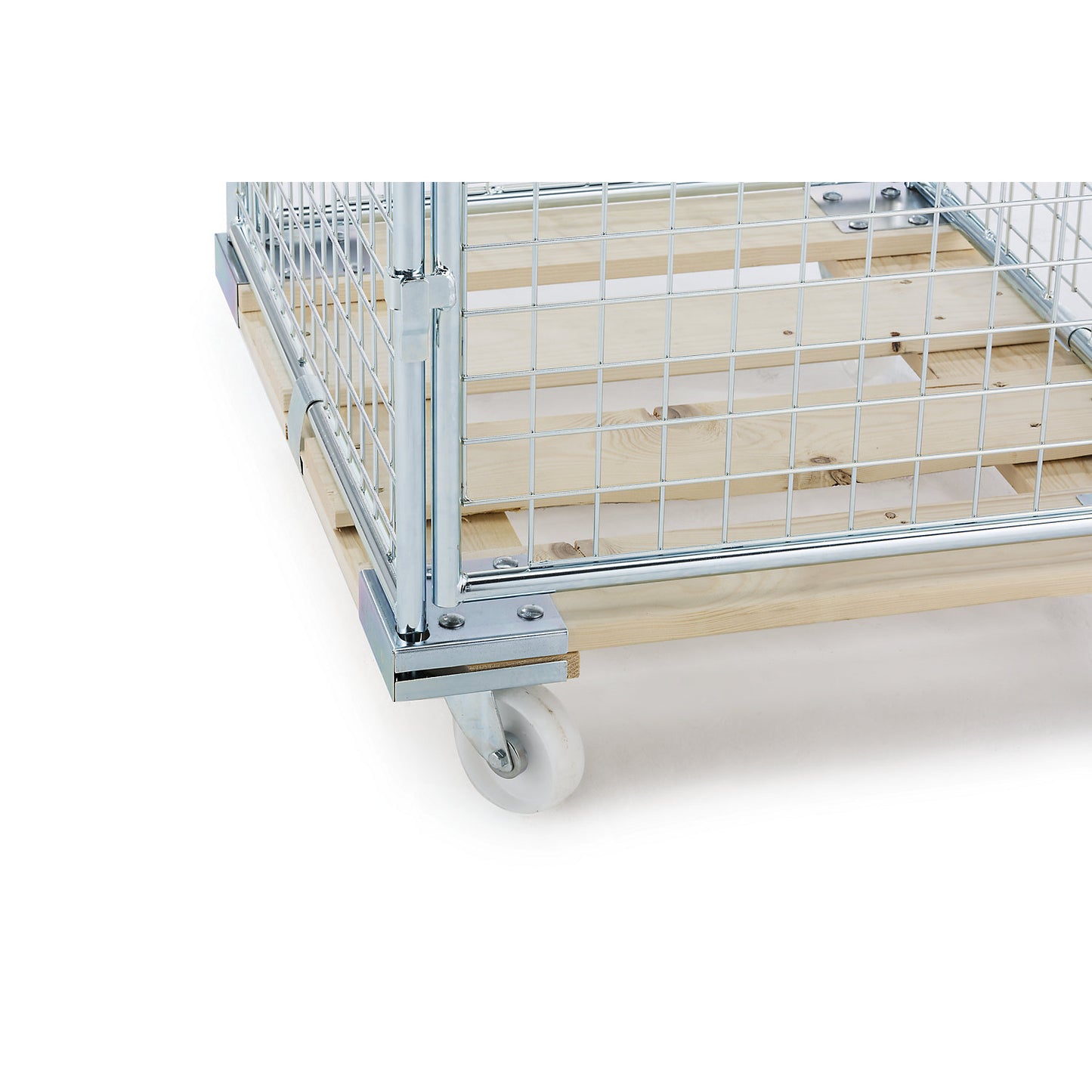 Security roll container with wooden dolly, effective height 1020 mm, with 1 door.
