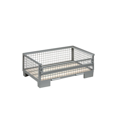 Mesh pallet, low profile, 1 long side with half drop gate, 1+ items.