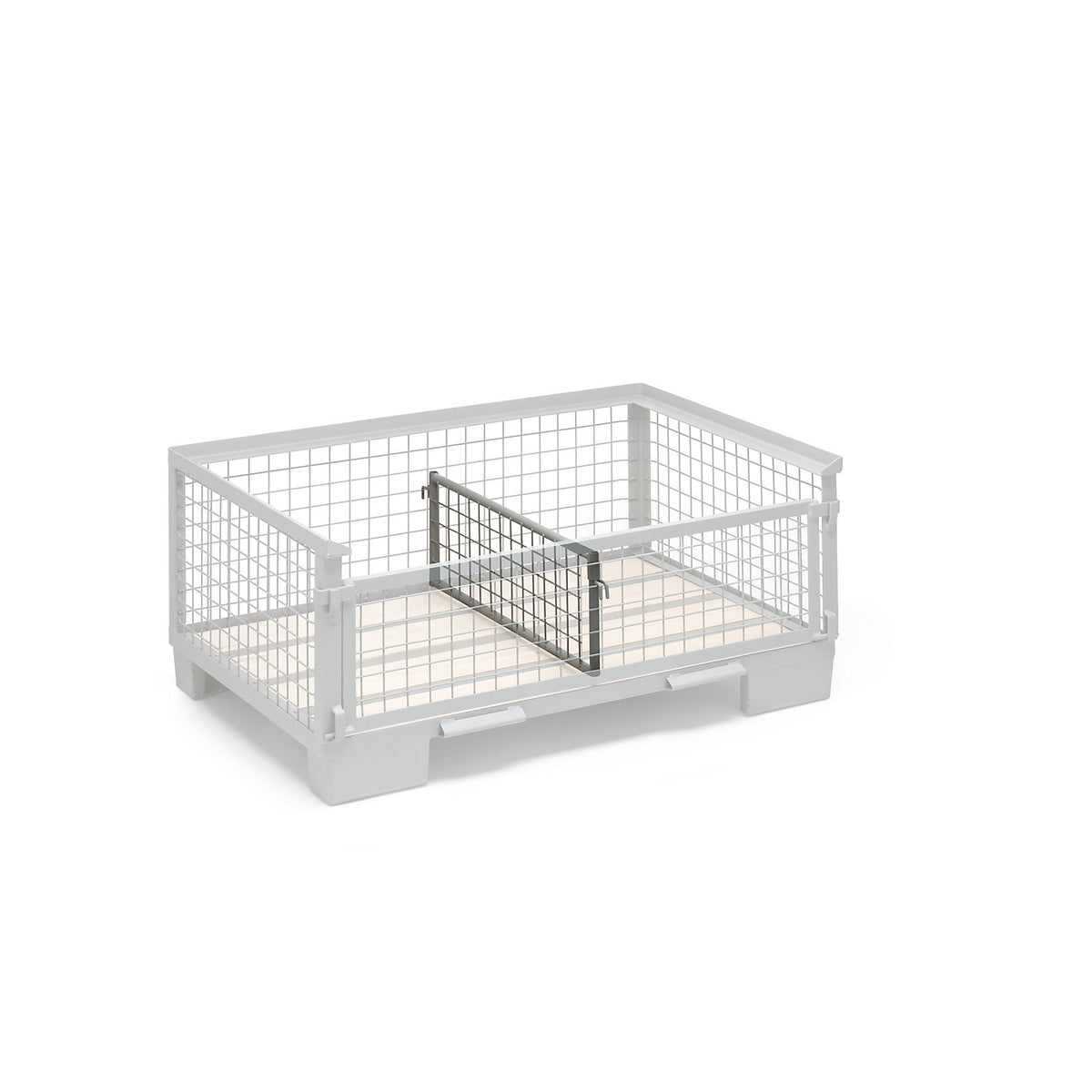 Mesh partition, for industrial mesh pallets, low profile, stone grey RAL 7030.