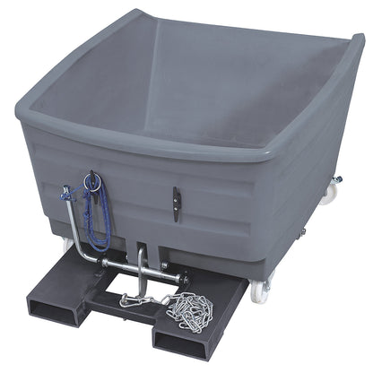 Heavy-duty tipping skip, made of polyethylene, capacity 0.75 m³, grey.