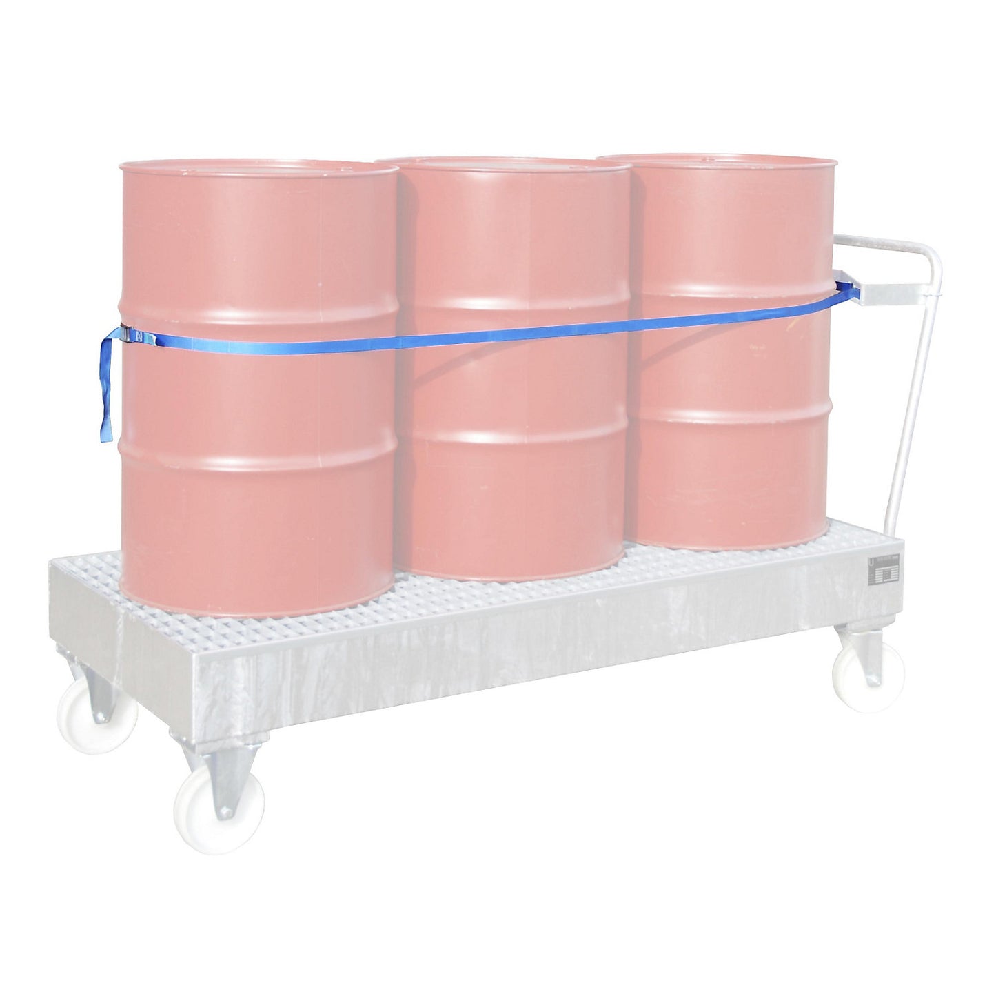 Restraint strap device, drum restraint strap, for 3 x 200 l drums.