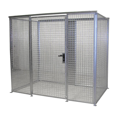 Mesh gas cylinder cage, without roof, with single hinged door, WxD 2400 x 1500 mm.