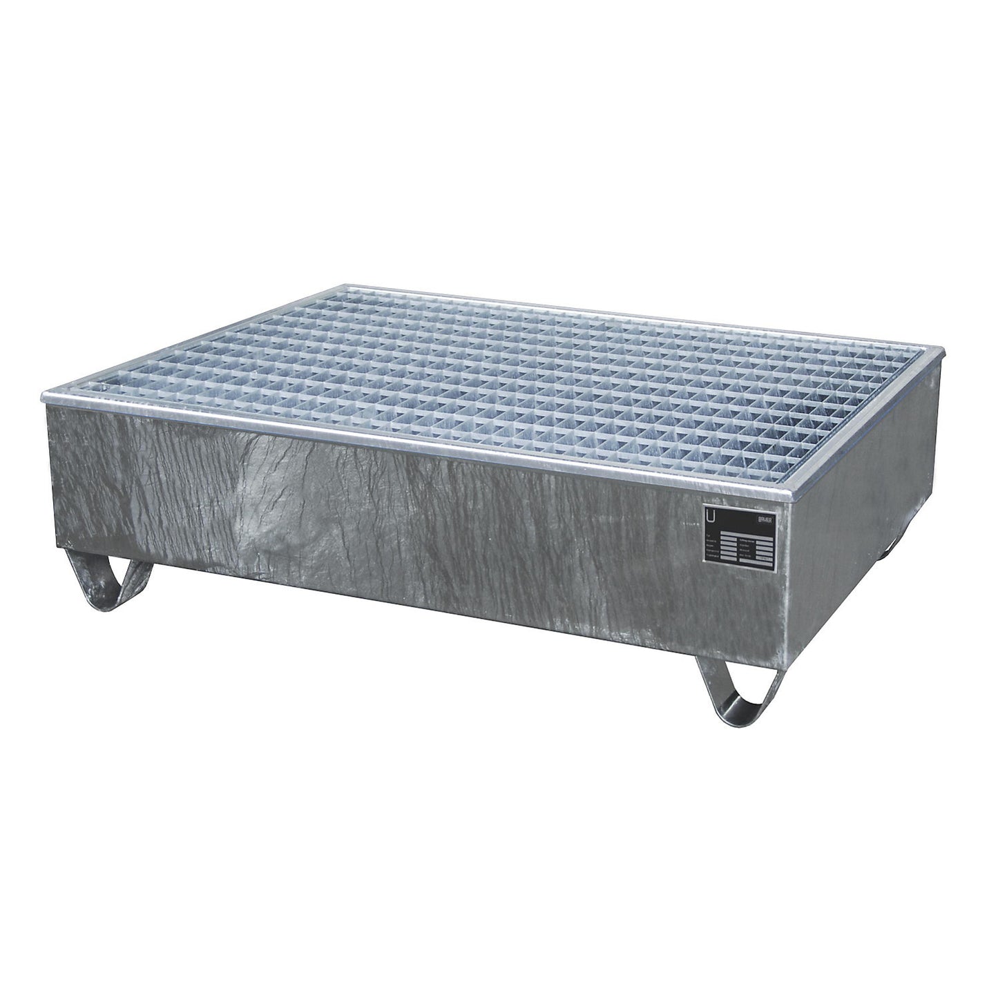 Steel sump tray with PE insert, for 200 l drums, LxWxH 1215 x 815 x 365 mm, zinc plated.