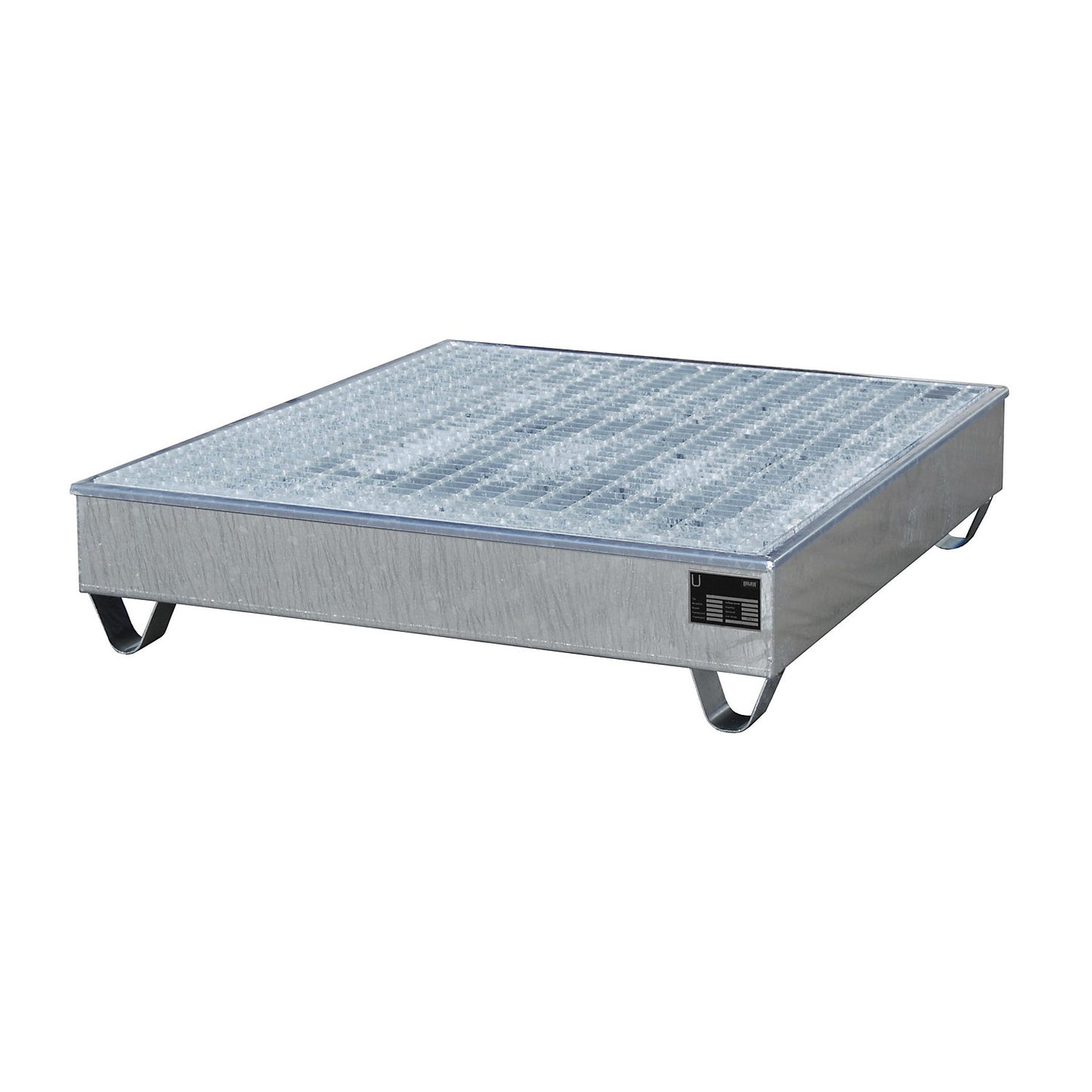 Steel sump tray with PE insert, for 200 l drums, LxWxH 1215 x 1215 x 290 mm, zinc plated.