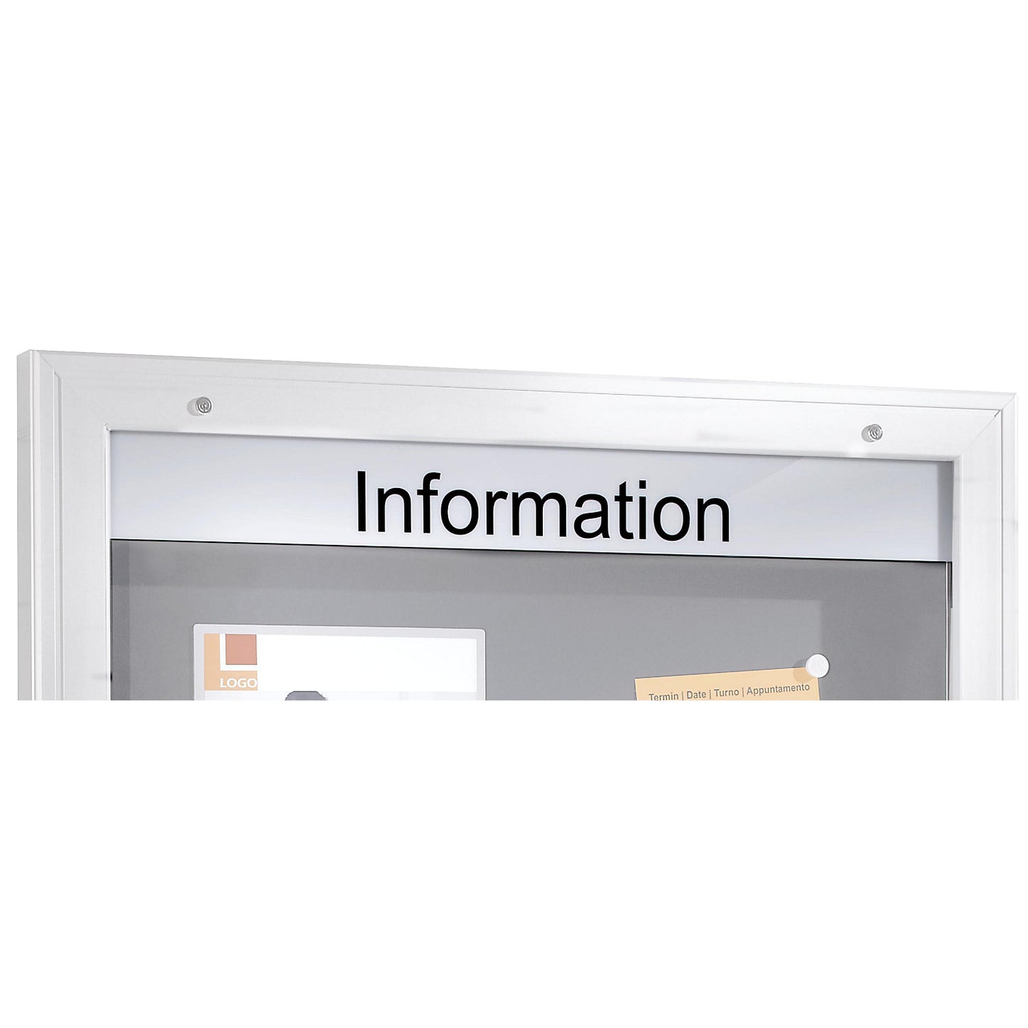 Text bar for display cases, white acrylic, height 100 mm, text to customer specifications.
