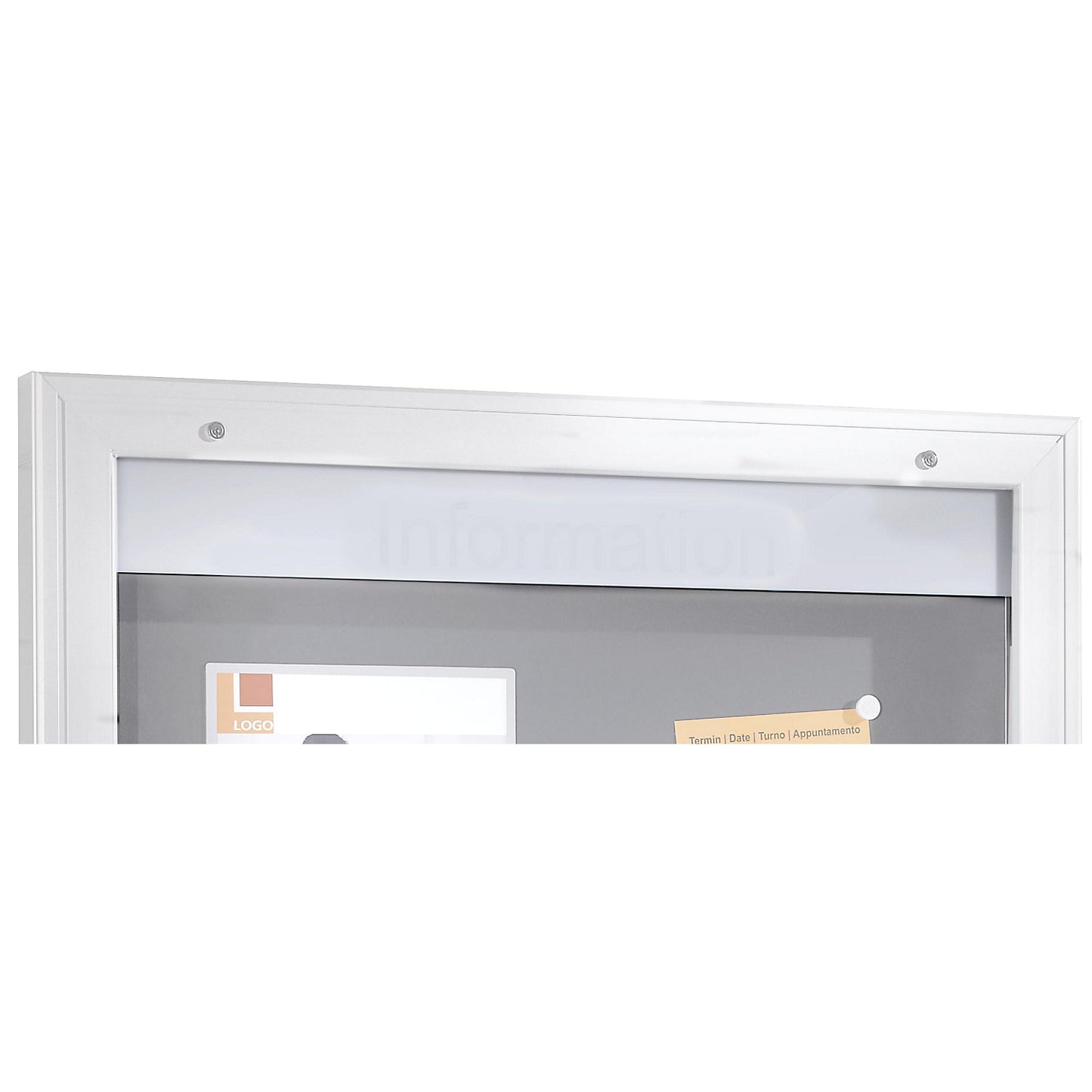 Text bar for display cases, white acrylic, height 100 mm, blank.