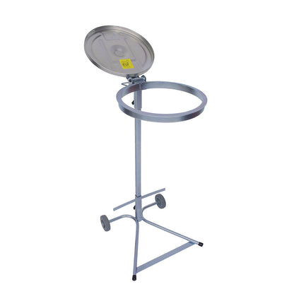 Waste sack stand, for capacity 120 l, 2-wheeled base, zinc plated, steel lid.