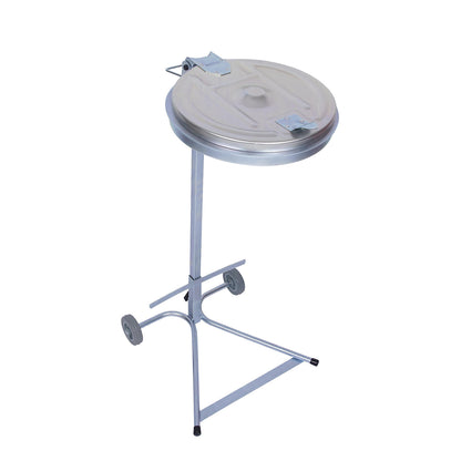 Waste sack stand, for capacity 120 l, 2-wheeled base, zinc plated, steel lid.