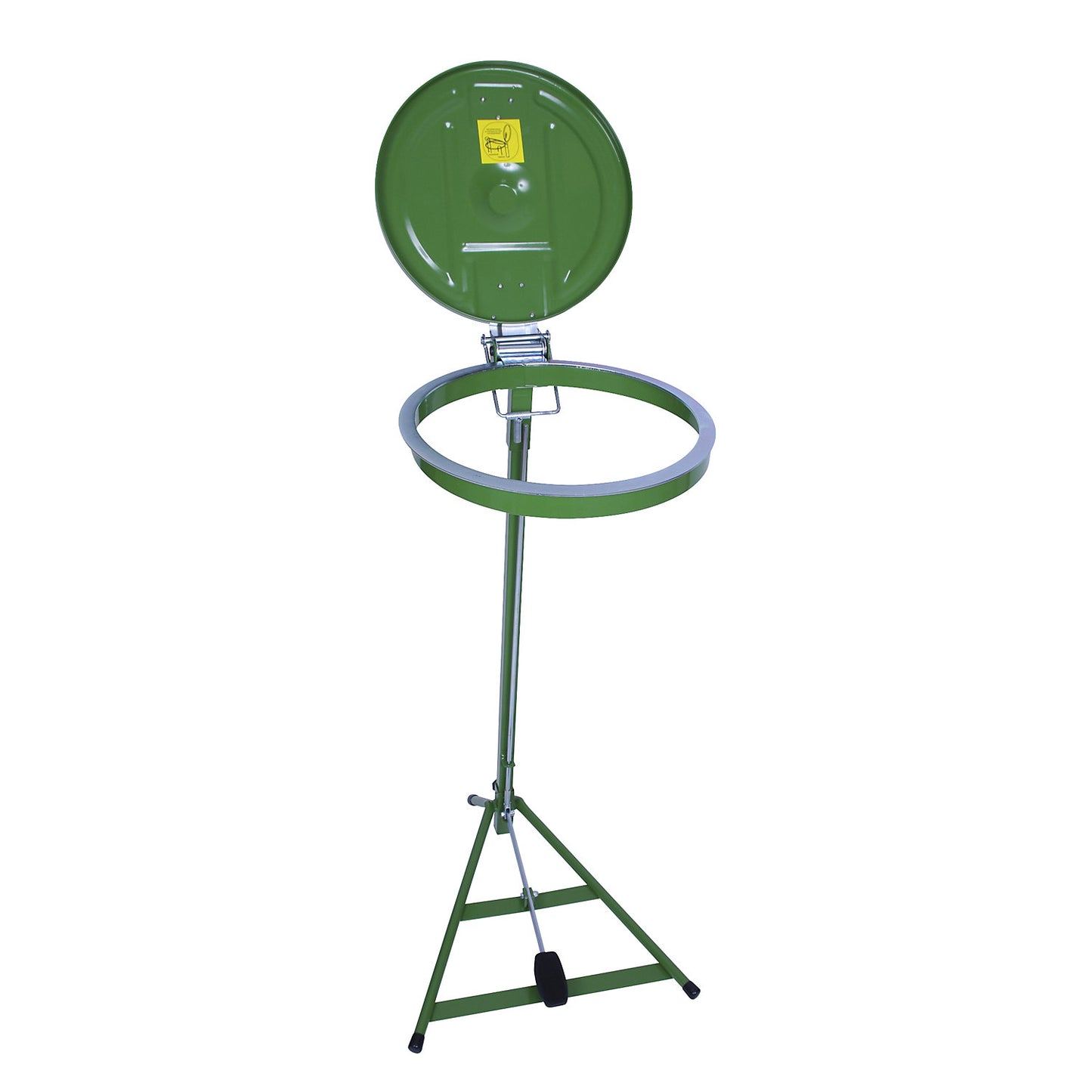 Waste sack stand, static frame, for capacity 120 l, with pedal, green, steel lid.