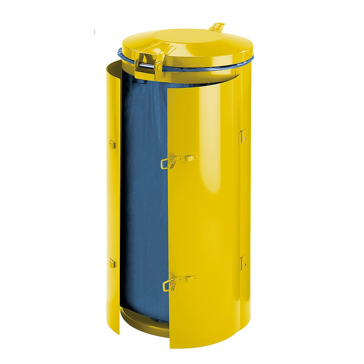 Sheet steel waste collector, for capacity 120 l, with double doors, yellow with metal lid.