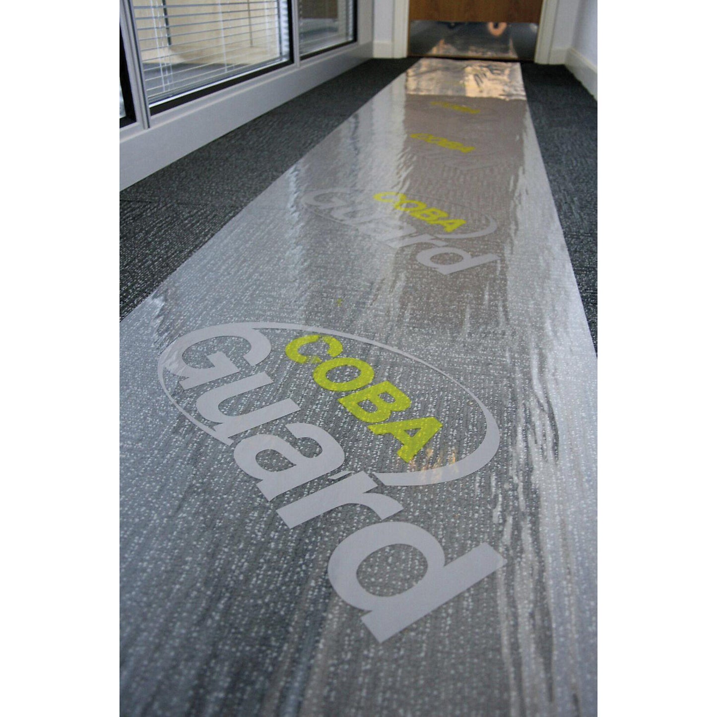 Floor protection film, self-adhesive, for soft floors, LxW 50 m x 1200 mm.