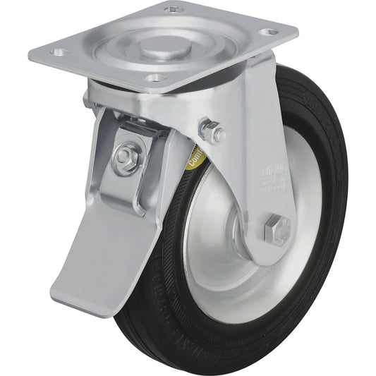 Two component solid rubber tyre, wheel Ø x width 250 x 60 mm, swivel castor with double stop.