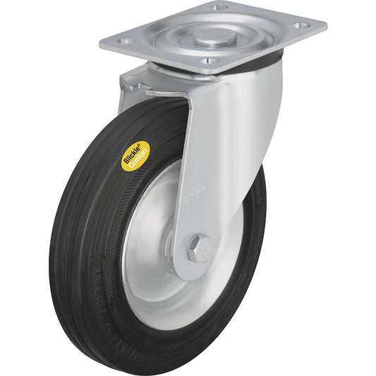 Two component solid rubber tyre, wheel Ø x width 160 x 40 mm, swivel castor.