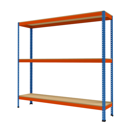 Wide span heavy duty shelving, height 1981 mm, overall depth 468 mm, width 2146 mm.