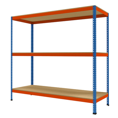 Wide span heavy duty shelving, height 1981 mm, overall depth 773 mm, width 2146 mm.