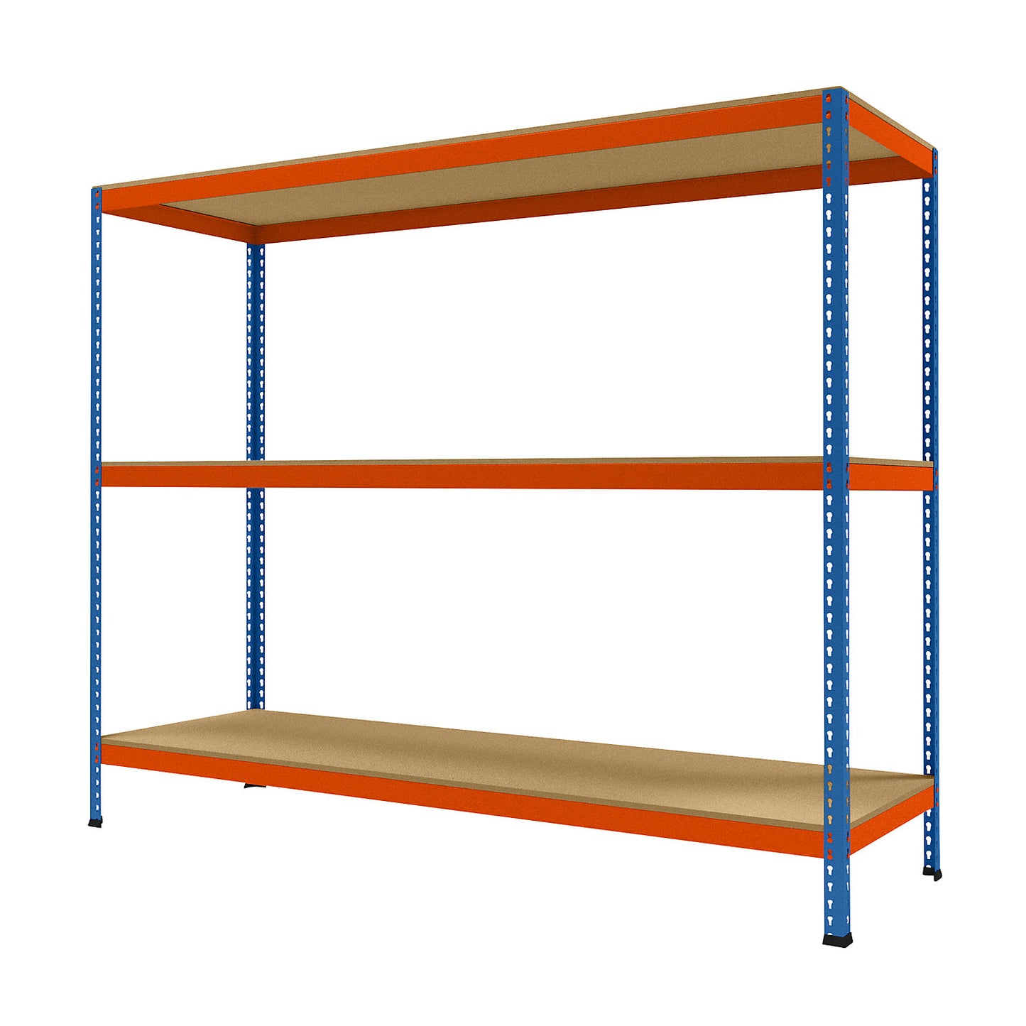 Wide span heavy duty shelving, height 1981 mm, overall depth 773 mm, width 2450 mm.