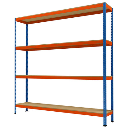 Wide span heavy duty shelving, height 2438 mm, overall depth 468 mm, width 2450 mm.