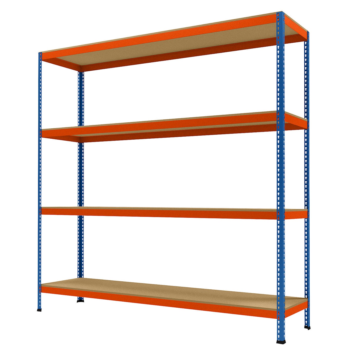 Wide span heavy duty shelving, height 2438 mm, overall depth 621 mm, width 2450 mm.