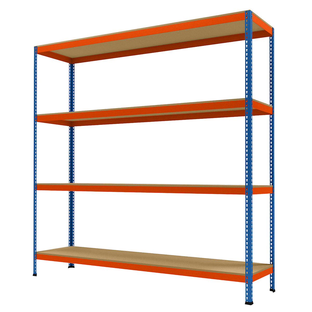 Wide span heavy duty shelving, height 2438 mm, overall depth 621 mm, width 2450 mm.