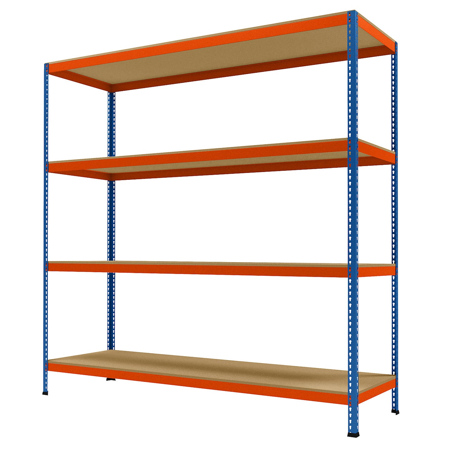 Wide span heavy duty shelving, height 2438 mm, overall depth 773 mm, width 2450 mm.