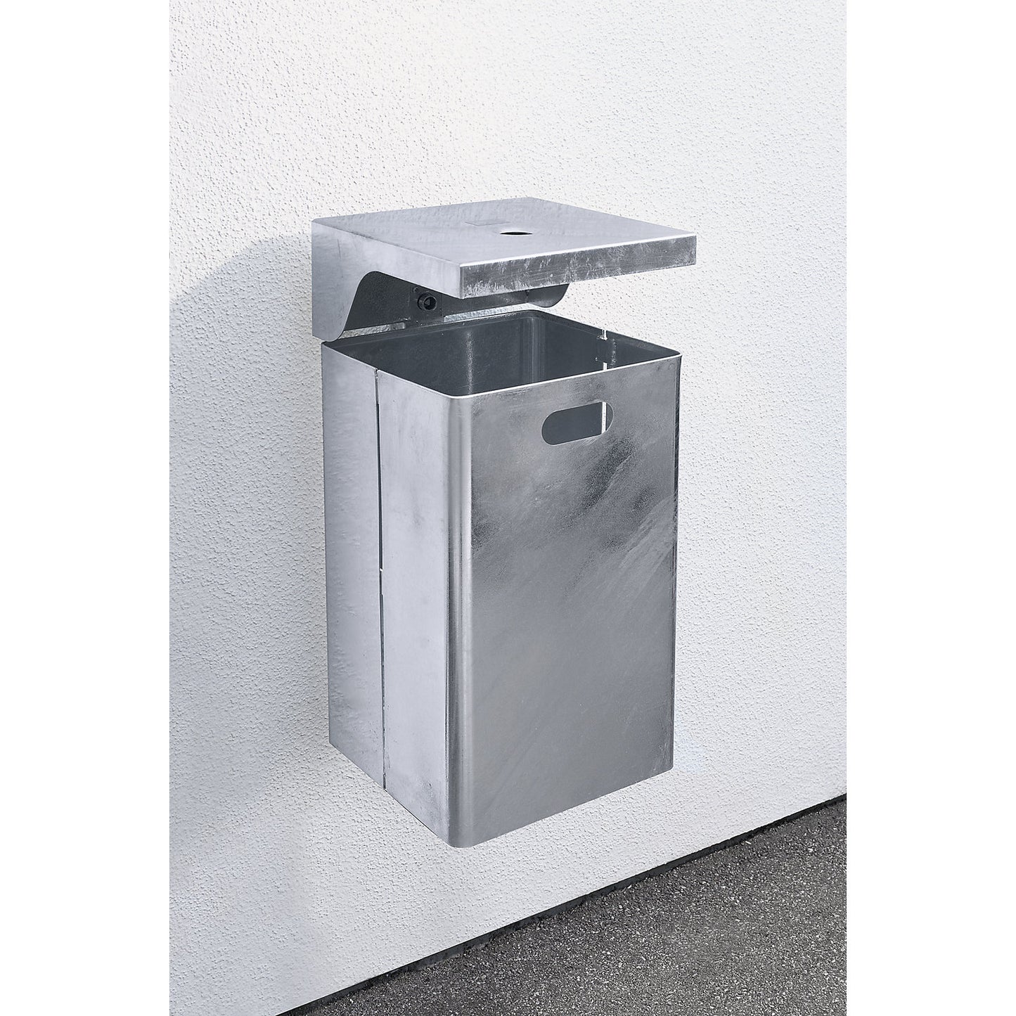 Waste collector for outdoor use, hot dip galvanised, capacity 40 l, WxHxD 310 x 600 x 360 mm, integrated ashtray.