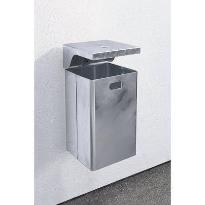 Waste collector for outdoor use, hot dip galvanised, capacity 40 l, WxHxD 310 x 600 x 360 mm, integrated ashtray.