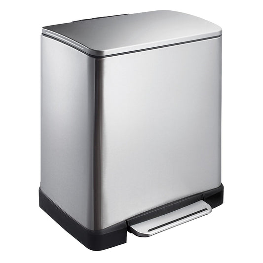 Stainless steel waste collector with pedal, rectangular, capacity 20 l, non-fingerprint finish.