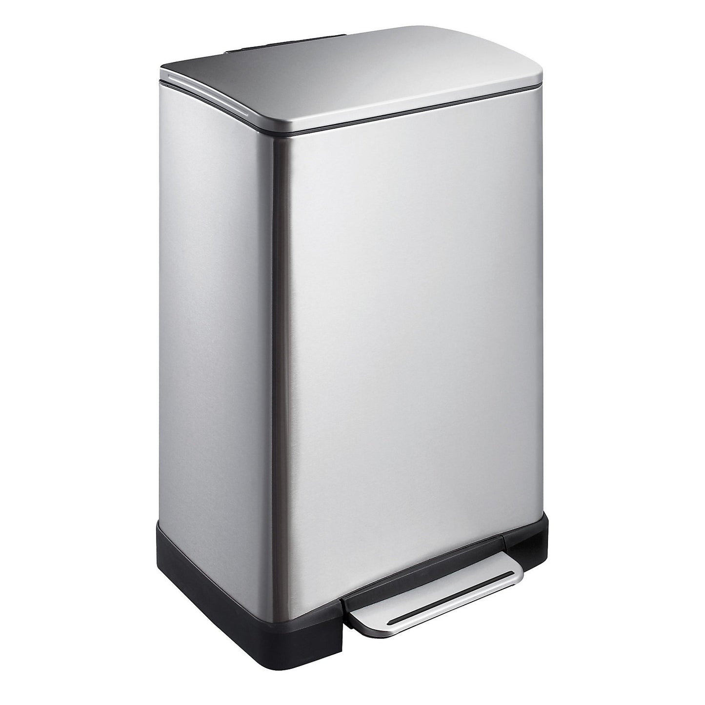 Stainless steel waste collector with pedal, rectangular, capacity 40 l, non-fingerprint finish.