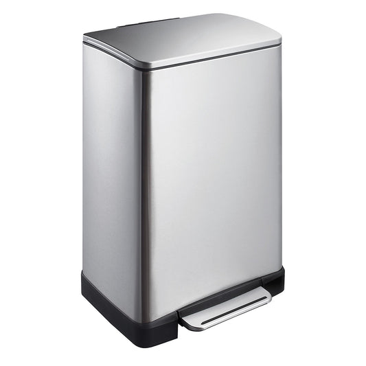 Stainless steel waste collector with pedal, rectangular, capacity 40 l, non-fingerprint finish.