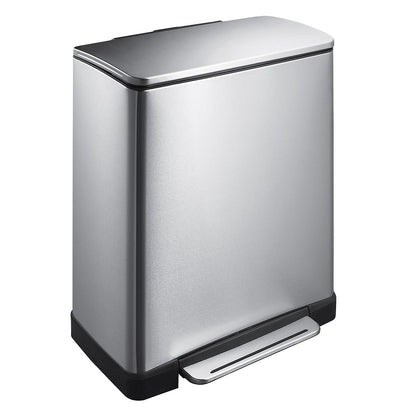Stainless steel waste collector with pedal, rectangular, capacity 50 l, non-fingerprint finish.