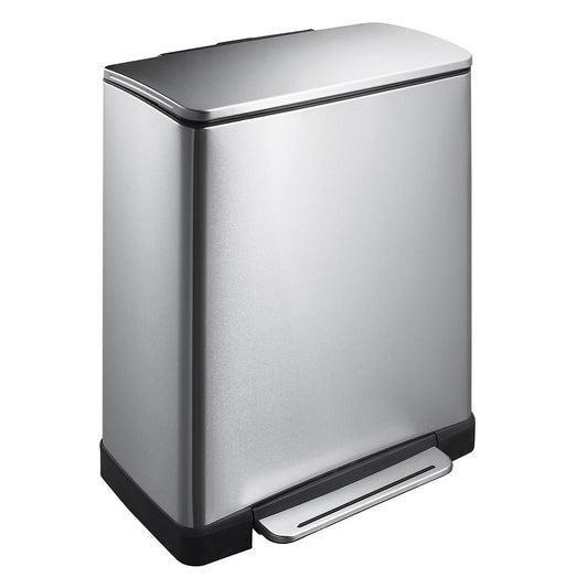 Stainless steel waste collector with pedal, rectangular, capacity 50 l, non-fingerprint finish.