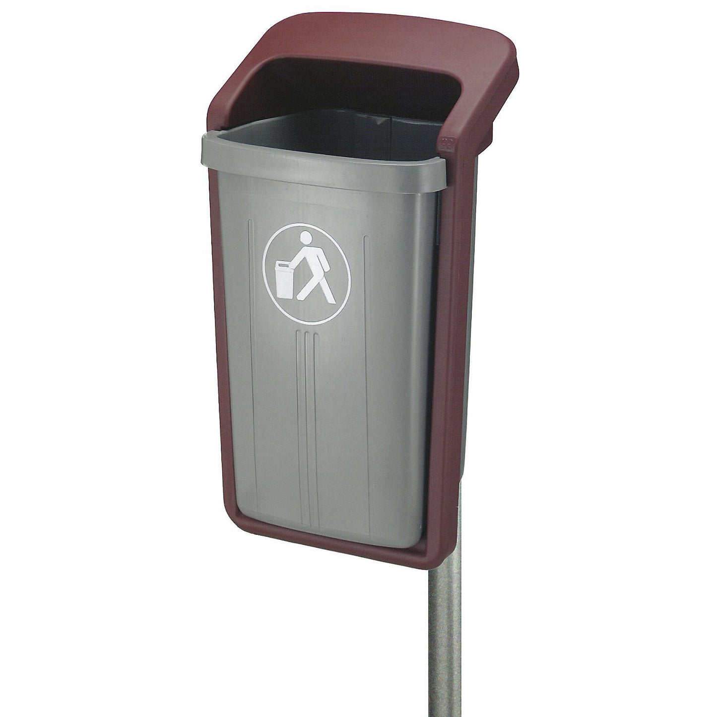 Outdoor waste collector, capacity 50 l, WxHxD 460 x 845 x 390 mm, grey/bordeaux.
