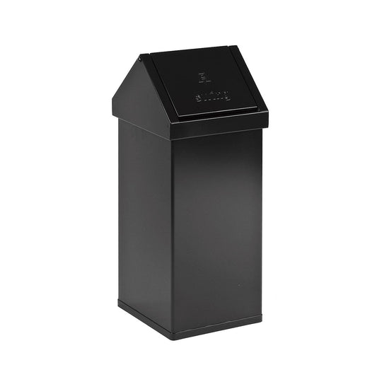 Waste collector, aluminium, with swing lid, capacity 55 l, WxHxD 300 x 770 x 300 mm, black.