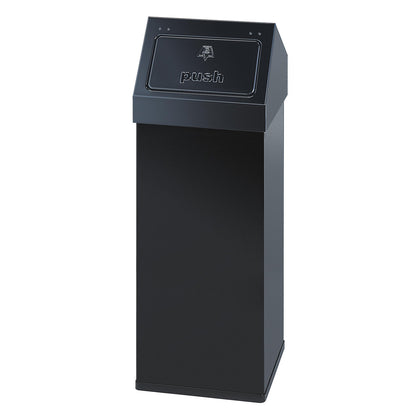 Waste collector, aluminium, with push lid, capacity 110 L, WxHxD 390 x 1000 x 390 mm, black.