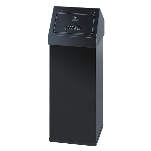 Waste collector, aluminium, with push lid, capacity 110 L, WxHxD 390 x 1000 x 390 mm, black.