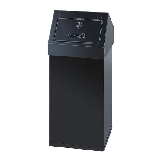 Waste collector, aluminium, with push lid, capacity 55 L, WxHxD 300 x 770 x 300 mm, black.