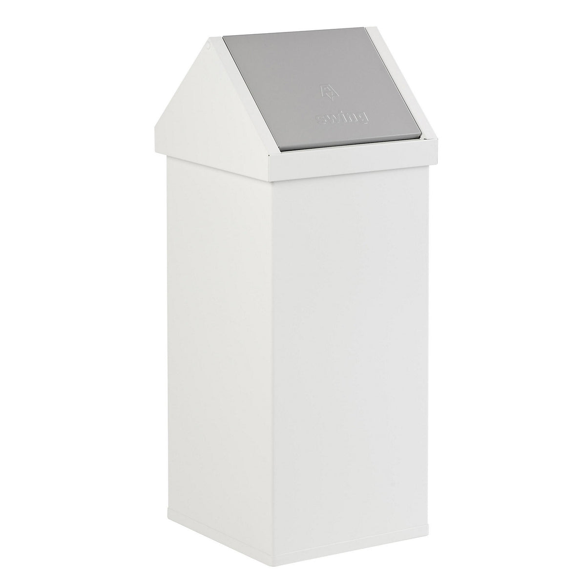 Waste collector, aluminium, with swing lid, capacity 110 l, WxHxD 360 x 1000 x 360 mm, white.