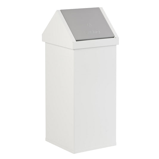 Waste collector, aluminium, with swing lid, capacity 110 l, WxHxD 360 x 1000 x 360 mm, white.