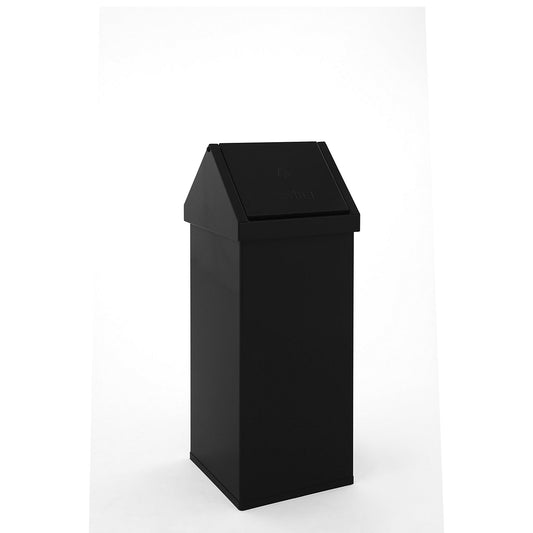 Waste collector, aluminium, with swing lid, capacity 110 l, WxHxD 360 x 1000 x 360 mm, black.