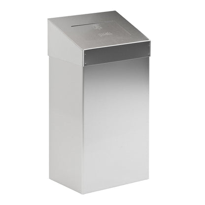 Waste collector with push lid, capacity 50 l, WxHxD 380 x 680 x 250 mm, stainless steel, matt finish.