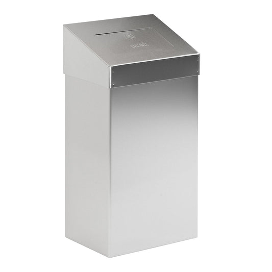Waste collector with push lid, capacity 50 l, WxHxD 380 x 680 x 250 mm, stainless steel, matt finish.